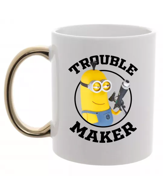 Чашка з кольоровою ручкою Trouble maker minion Золото фото