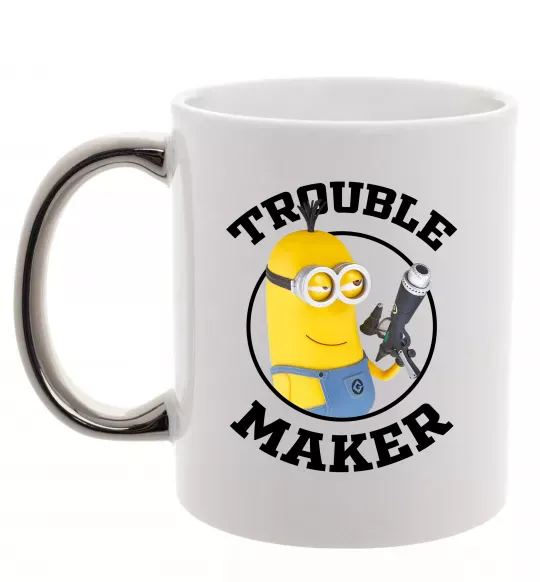 Чашка з кольоровою ручкою Trouble maker minion Срібло фото
