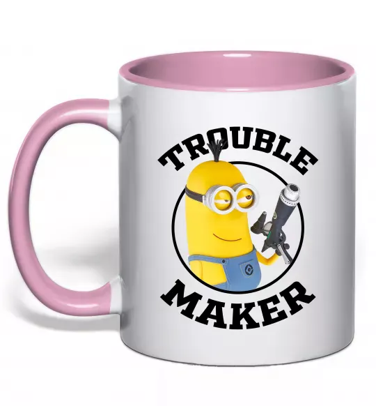 Чашка з кольоровою ручкою Trouble maker minion Ніжно рожевий фото