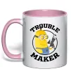 Чашка з кольоровою ручкою Trouble maker minion Ніжно рожевий Чашка з кольоровою ручкою Trouble maker minion Ніжно рожевий фото