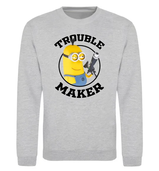 Свитшот Trouble maker minion Серый меланж фото