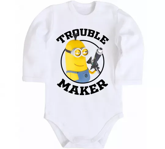 Дитячий бодік Trouble maker minion Білий фото