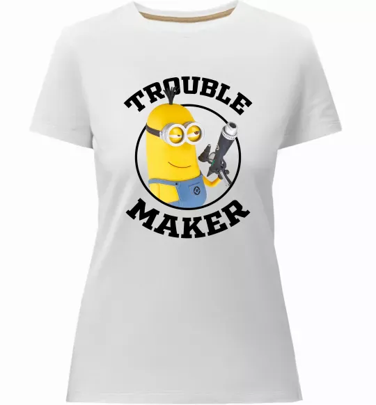 Женская премиум футболка Trouble maker minion Белый фото