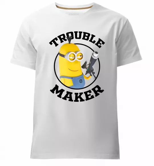 Чоловіча преміум футболка Trouble maker minion Білий фото