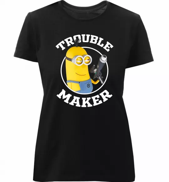 Женская премиум футболка Trouble maker minion Черный фото