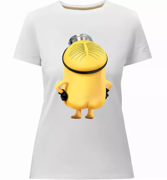 Жіноча преміум футболка Міньйон спиною Білий фото