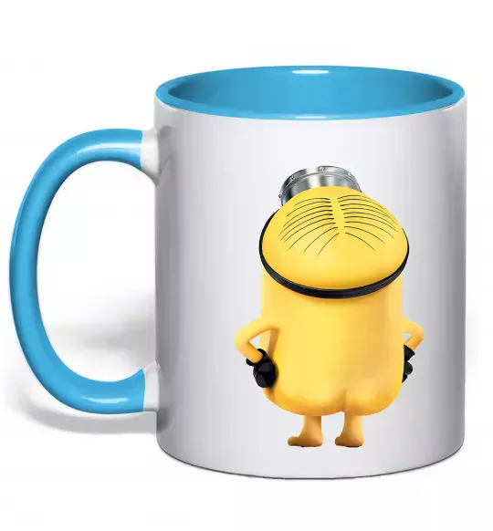 Чашка с цветной ручкой Міньйон спиною Голубой фото