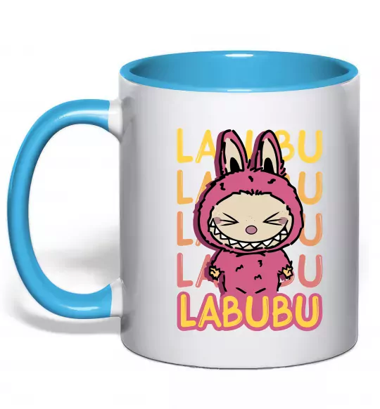 Чашка з кольоровою ручкою Cute Labubu Блакитний фото