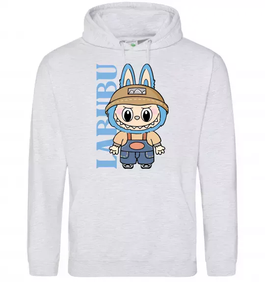 Мужская толстовка (худи) Labubu blue Серый меланж фото