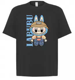 Футболка Оверсайз Labubu золотий напис Черный фото