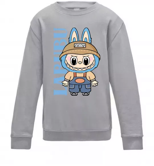 Детский Свитшот Labubu blue Серый меланж фото