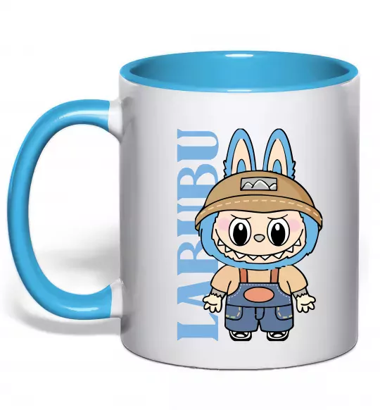 Чашка с цветной ручкой Labubu blue Голубой фото