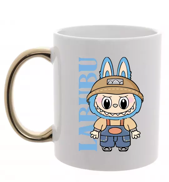 Чашка с цветной ручкой Labubu blue Золото фото