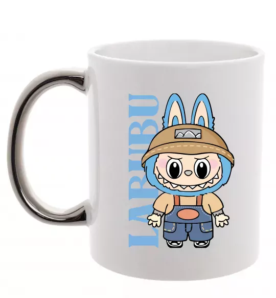 Чашка с цветной ручкой Labubu blue Серебро фото