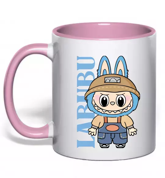Чашка с цветной ручкой Labubu blue Нежно розовый фото
