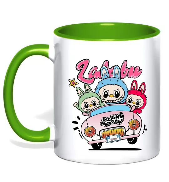 Чашка з кольоровою ручкою Labubu exciting macaron Лаймовий фото