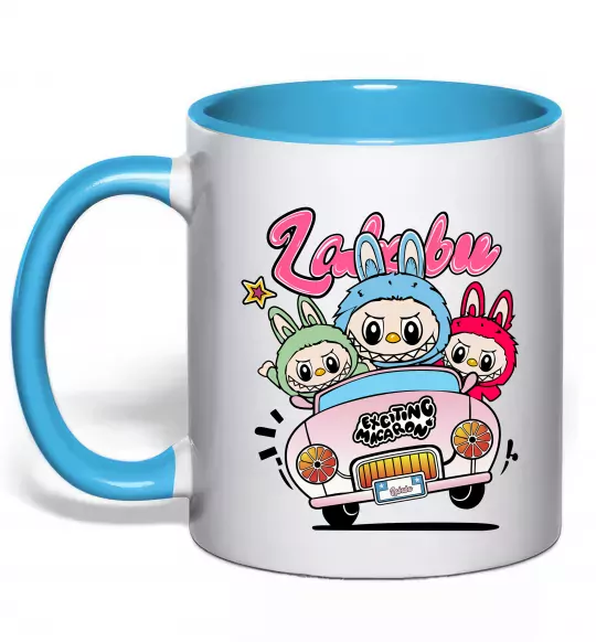 Чашка з кольоровою ручкою Labubu exciting macaron Блакитний фото