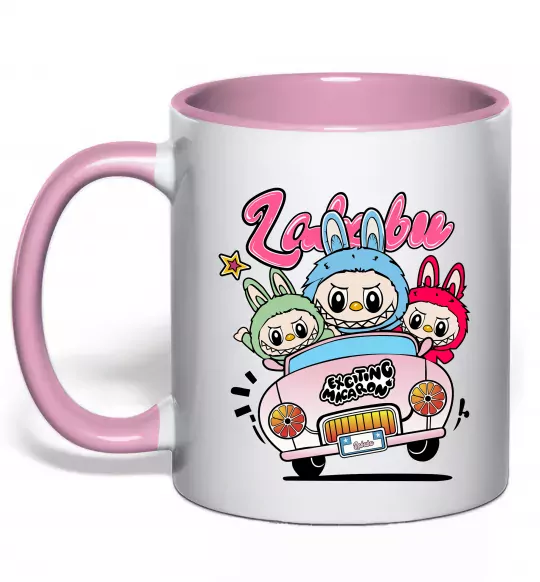 Чашка з кольоровою ручкою Labubu exciting macaron Ніжно рожевий фото