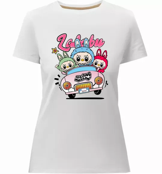 Женская премиум футболка Labubu exciting macaron Белый фото