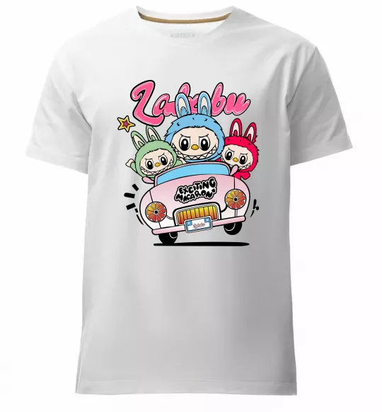 Мужская премиум футболка Labubu exciting macaron Белый фото