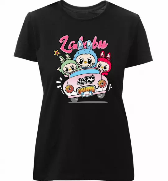 Женская премиум футболка Labubu exciting macaron Черный фото
