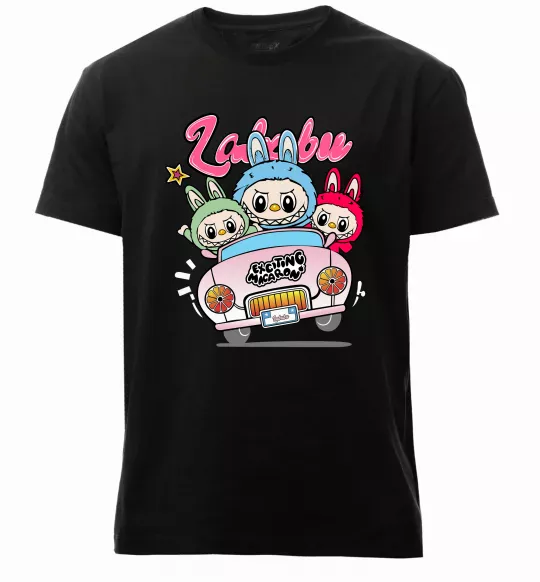 Мужская премиум футболка Labubu exciting macaron Черный фото