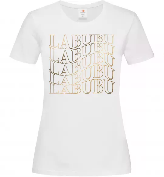 Женская футболка Labubu золотий напис Белый фото