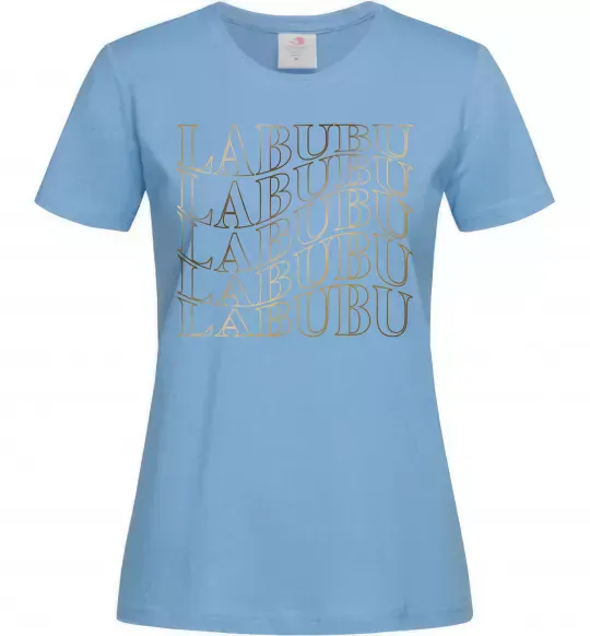 Женская футболка Labubu золотий напис Голубой фото
