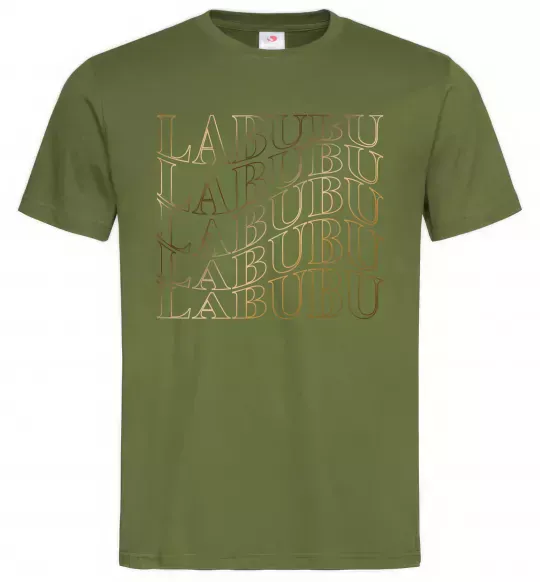Чоловіча футболка Labubu золотий напис Оливковий фото