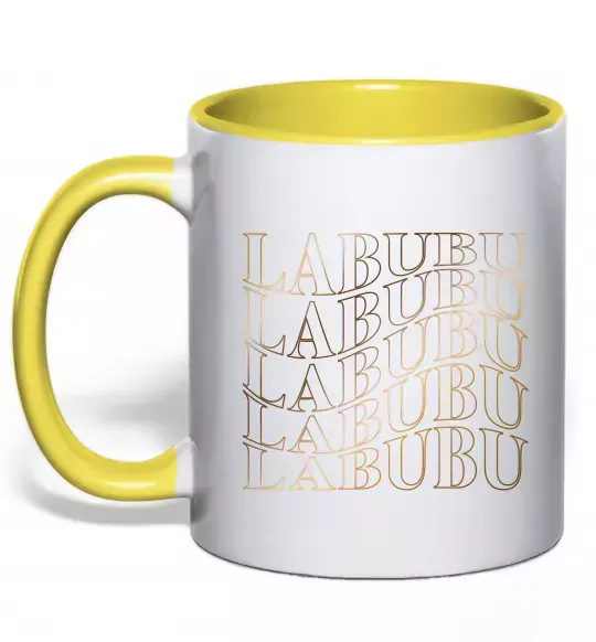 Чашка с цветной ручкой Labubu золотий напис Солнечно желтый фото