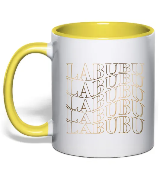 Чашка з кольоровою ручкою Labubu золотий напис Лимонний фото
