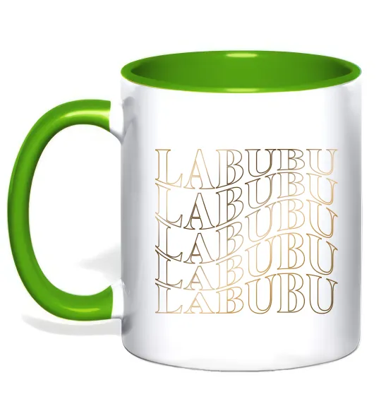 Чашка з кольоровою ручкою Labubu золотий напис Лаймовий фото