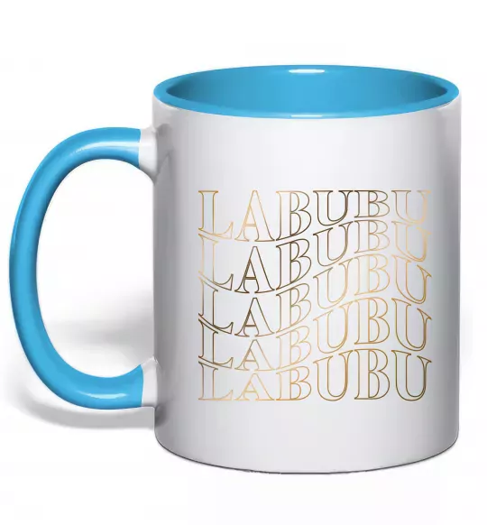 Чашка с цветной ручкой Labubu золотий напис Голубой фото