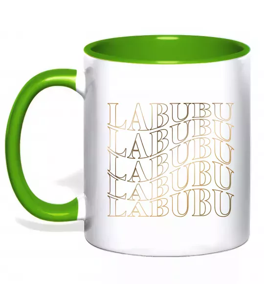 Чашка с цветной ручкой Labubu золотий напис Зеленый фото