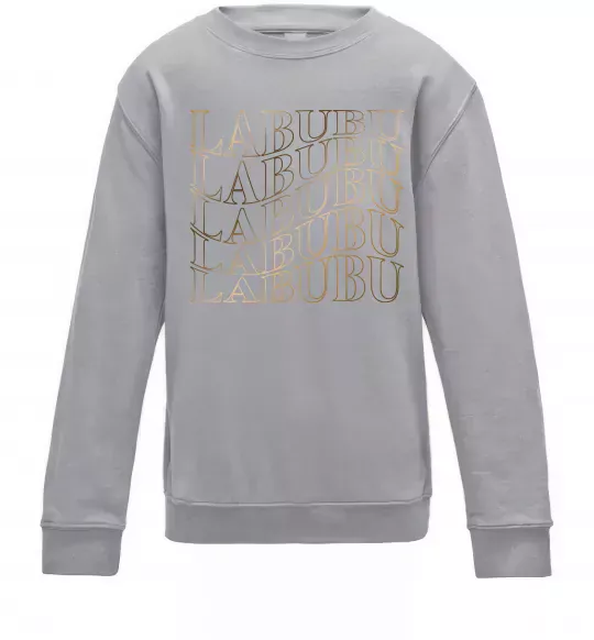 Детский Свитшот Labubu золотий напис Серый меланж фото