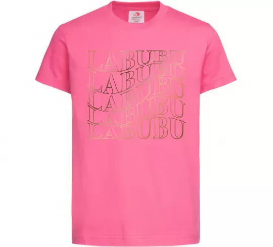 Детская футболка Labubu золотий напис Ярко-розовый фото