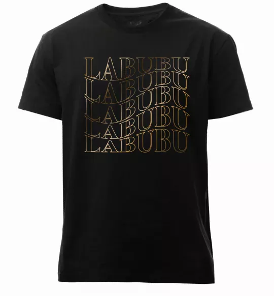 Чоловіча преміум футболка Labubu золотий напис Чорний фото
