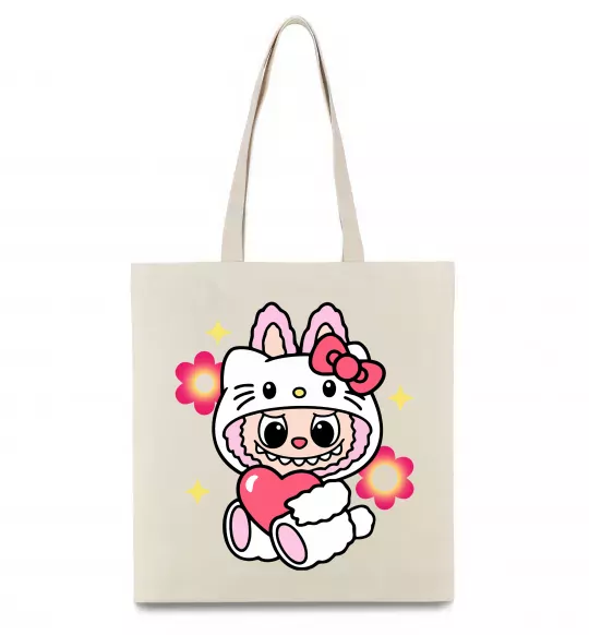 Еко-сумка Labubu Hello Kitty Бежевий фото