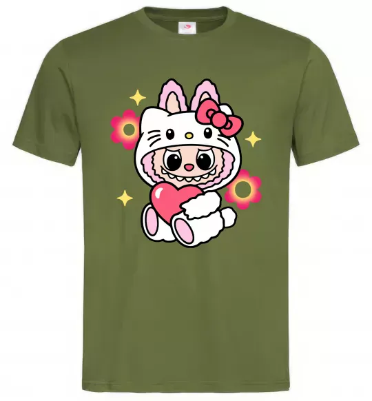 Чоловіча футболка Labubu Hello Kitty Оливковий фото