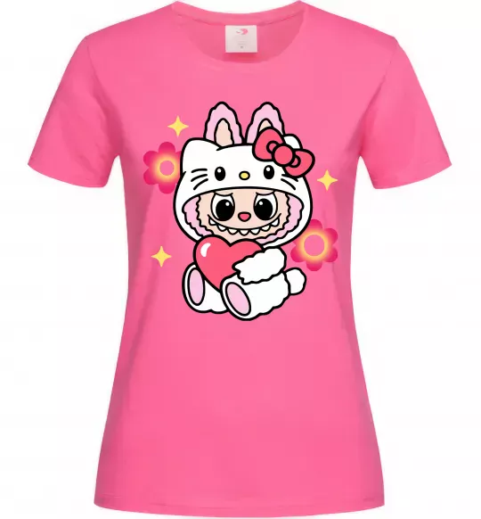 Женская футболка Labubu Hello Kitty Ярко-розовый фото