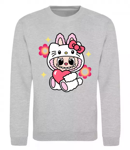 Світшот Labubu Hello Kitty Сірий меланж фото