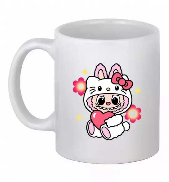 Чашка керамическая Labubu Hello Kitty Белый фото