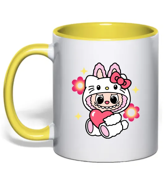 Чашка з кольоровою ручкою Labubu Hello Kitty Лимонний фото