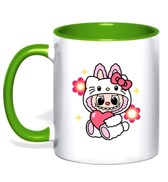 Чашка з кольоровою ручкою Labubu Hello Kitty Лаймовий фото