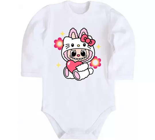 Дитячий бодік Labubu Hello Kitty Білий фото