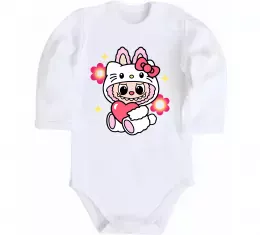 Дитячий бодік Labubu Hello Kitty Білий фото