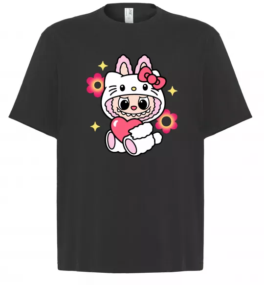 Футболка Оверсайз Labubu Hello Kitty Чорний фото