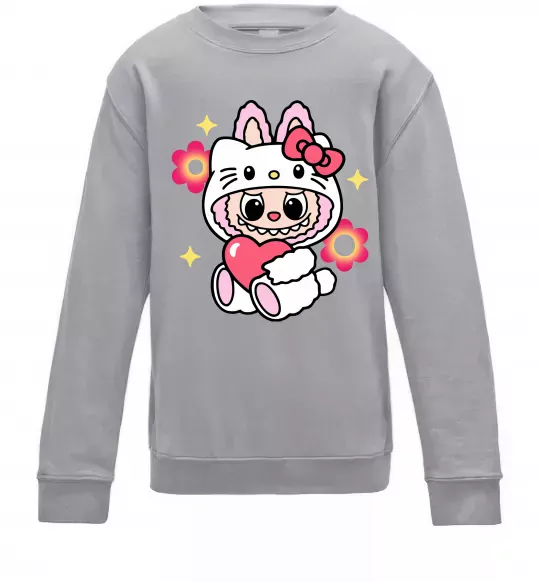 Дитячий світшот Labubu Hello Kitty Сірий меланж фото