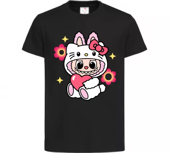 Дитяча футболка Labubu Hello Kitty Чорний фото