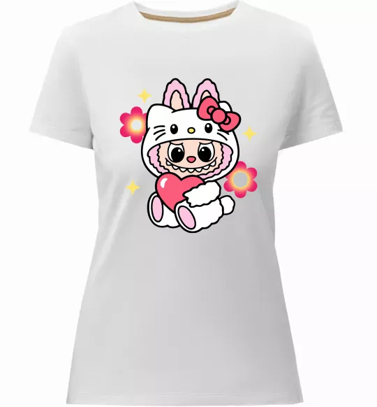 Женская премиум футболка Labubu Hello Kitty Белый фото